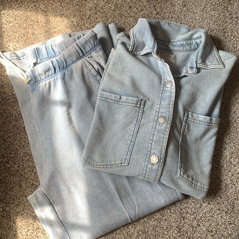 Z Supply Knit Denim Set Shacket and Pants